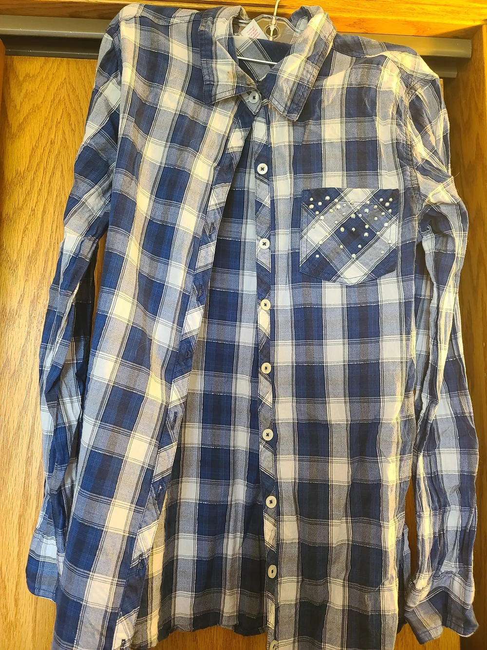 Justice Navy and White Plaid Button-Front Shirt